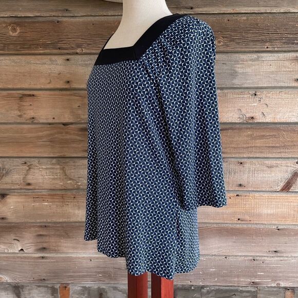 Nine West Navy Blue and White blouse Top Size L EUC - Picture 3 of 7